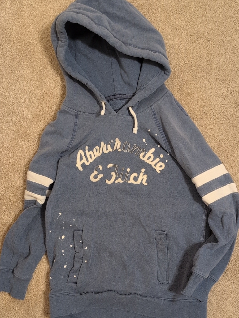 Abercrombie & Fitch Blue Hoodie with White Stripes
